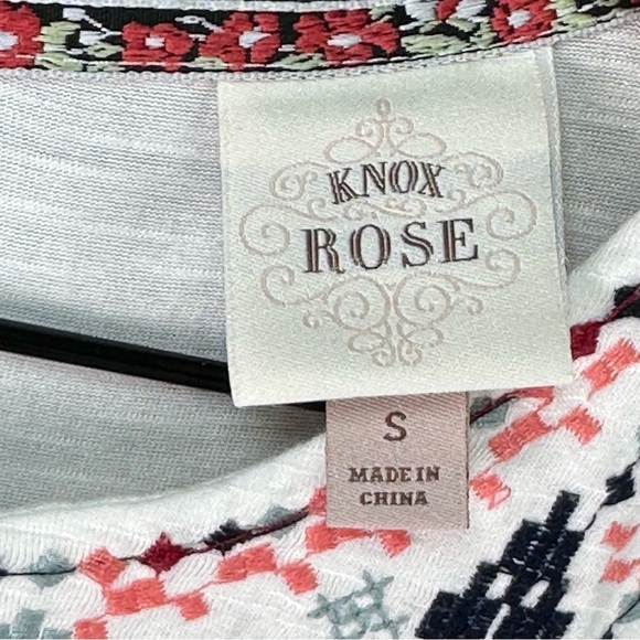 KNOX ROSE White Flowy Boho Short Sleeve Smocked Embroidered Breezy Blouse Size S - Picture 4 of 15